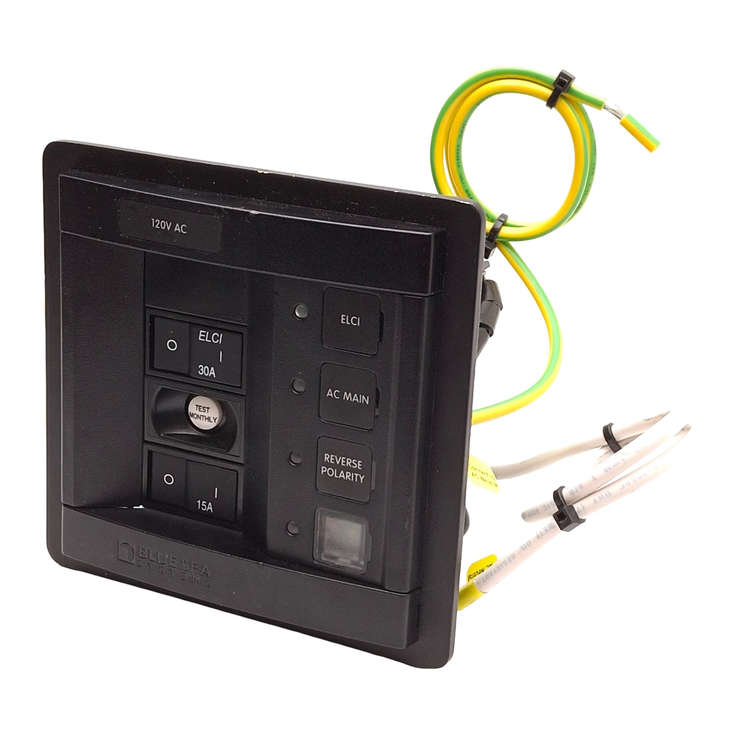 Used Blue Sea 1190 ELCI Main Circuit Breaker Panel, 2P + 1, 120VAC, 30A Main, 15A Aux