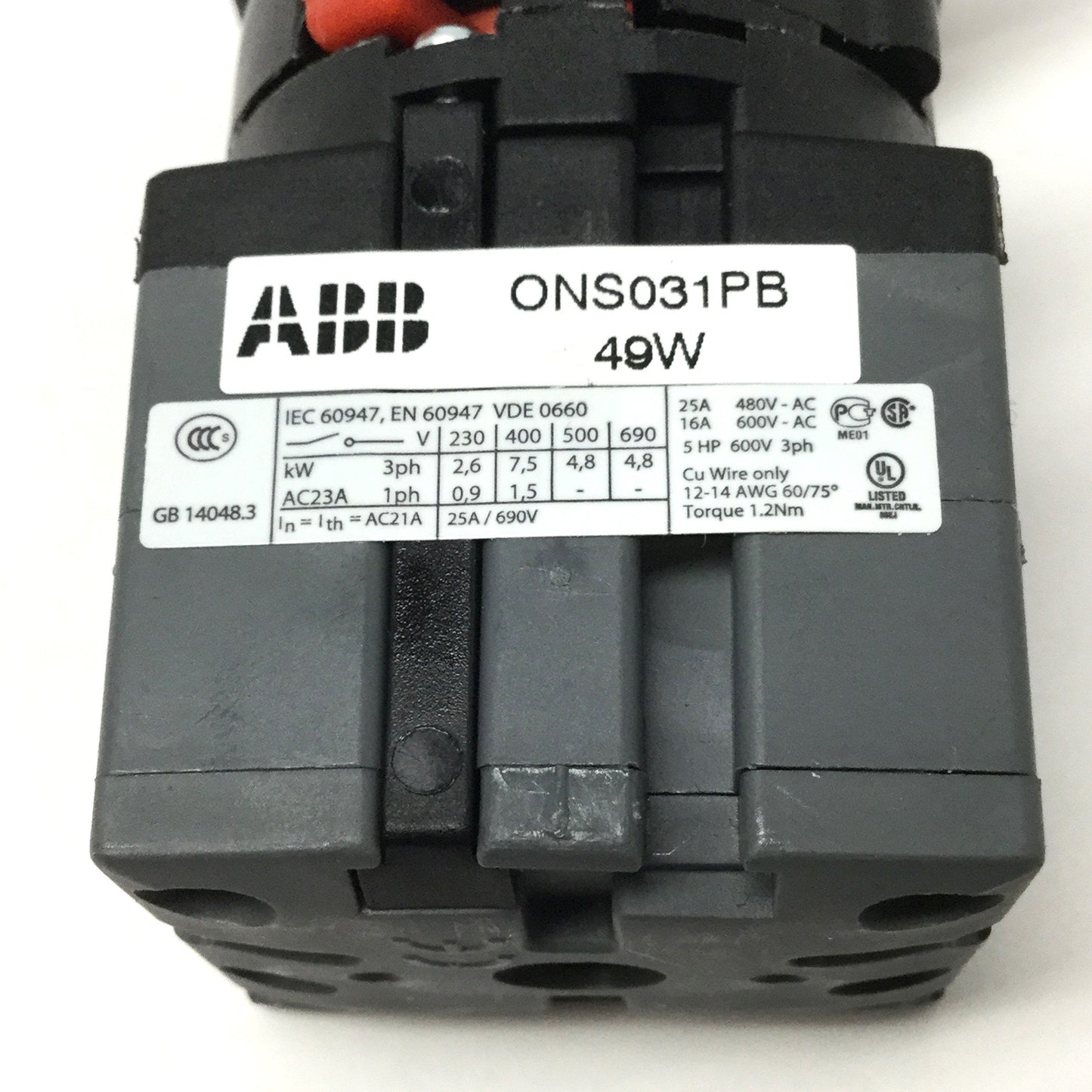 Used ABB ONSO31PB Rotary Cam Multistep Selector Switch, 4-Position, 30°, 600VAC 25A