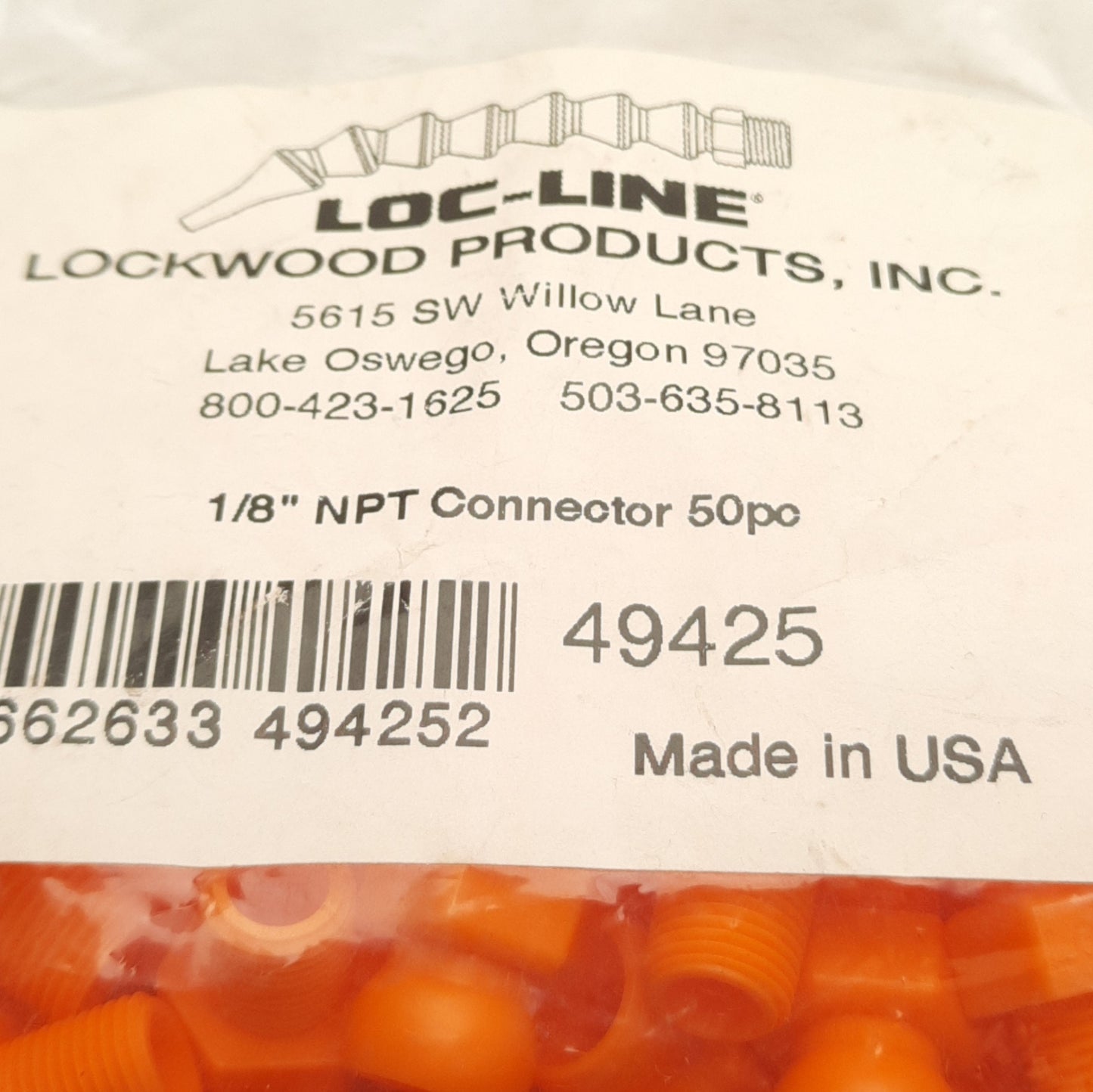 New Loc-Line 49425 Threaded Connectors, Pack of 50, 1/8in NPT to 1/4in LocLine
