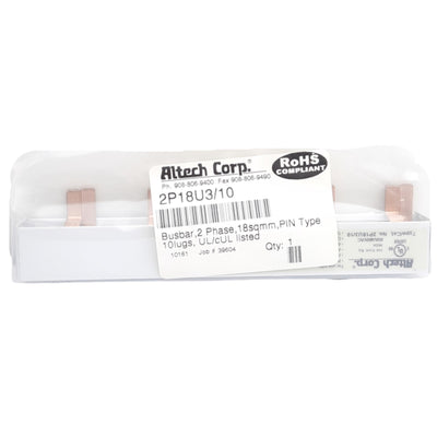 New Altech 2P18U3/10 2 Phase Busbar, 2-Pole, 10-Pin, 480V 80A, Press Fit Mount