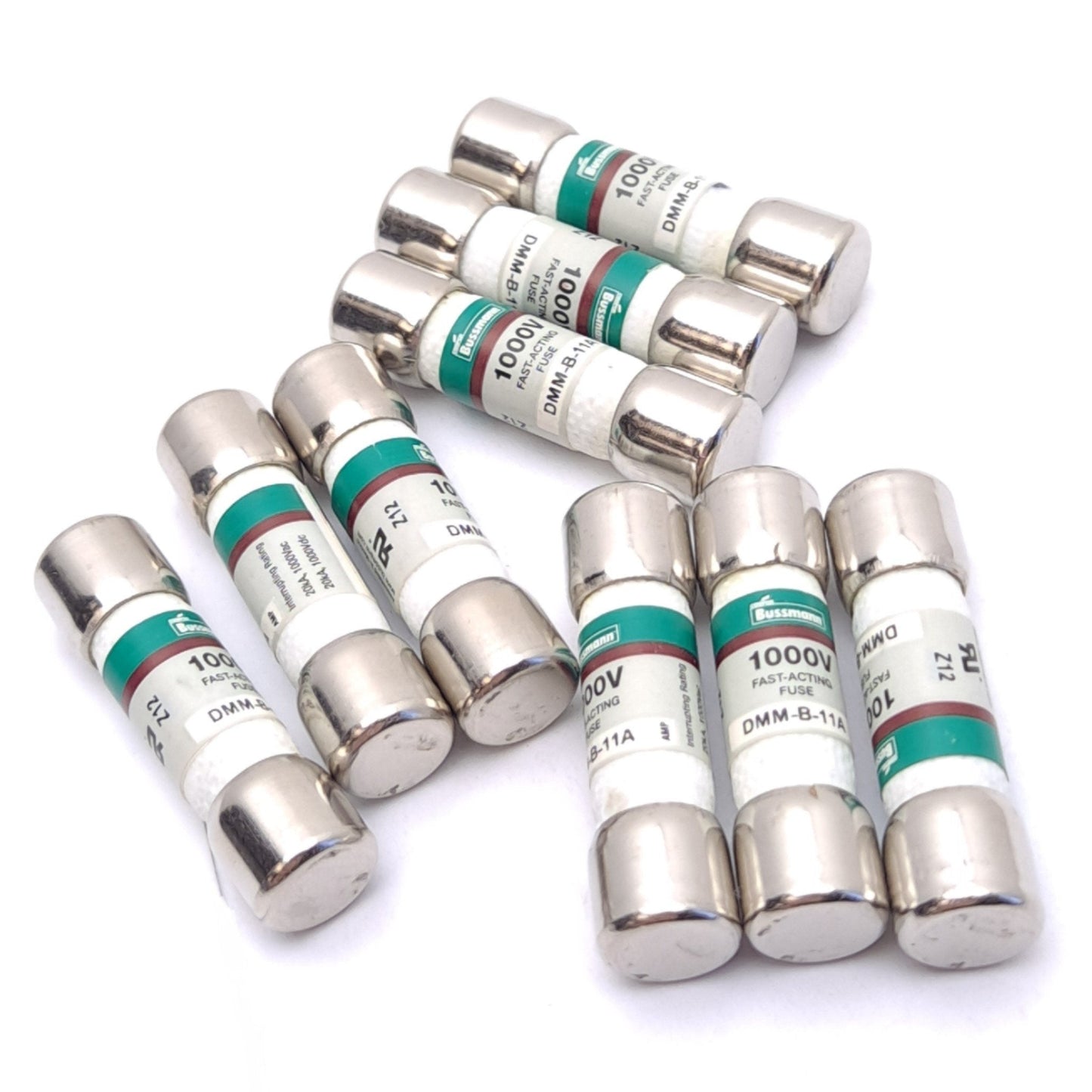 New Lot of 9 Bussmann DMM-B-11A Fast Midget Fuses, 1000V AC/DC, 11A, ø10x38.1mm
