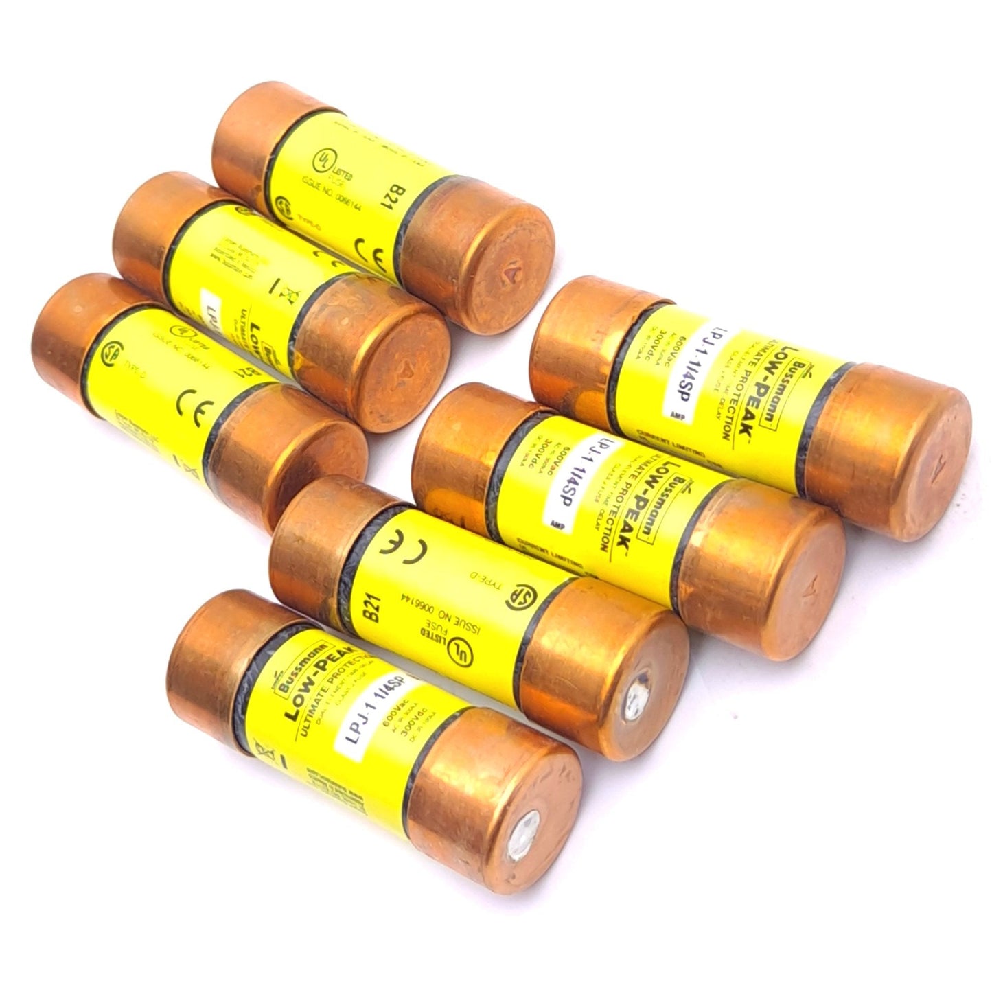 New Lot of 7 Bussmann LPJ-1-1/4SP Time-Delay Fuses, 600VAC/300VDC, 1.25A, Class J