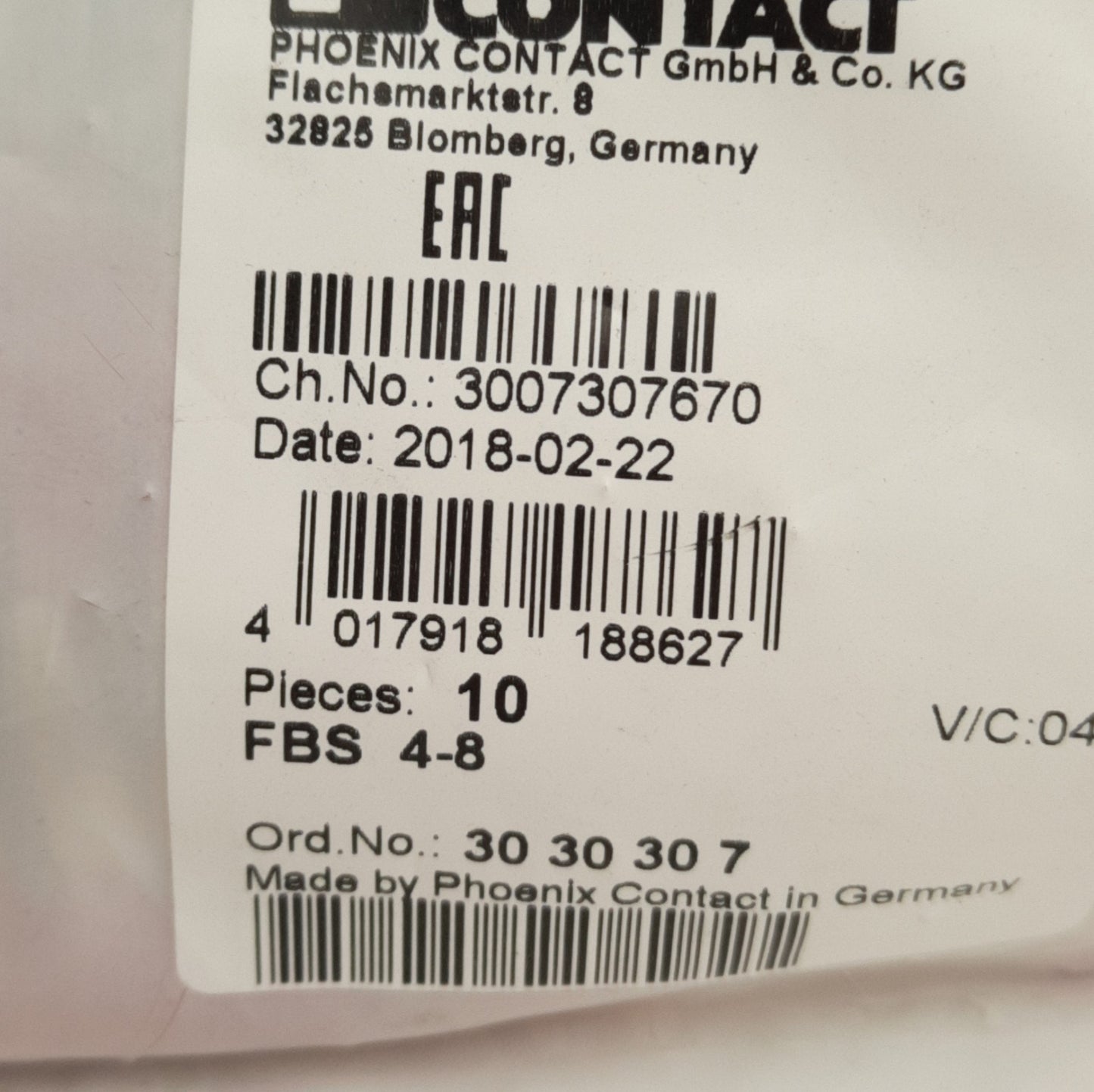 New Lot of 20 Phoenix Contact 3030307 FBS 4-8 Plug-In Bridges, 4-Pos, 8.2mm Pitch