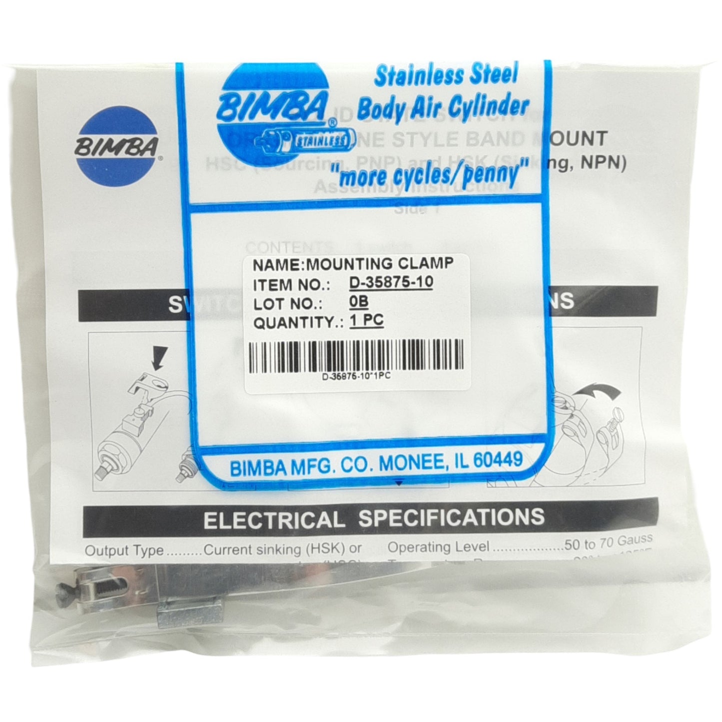 New Bimba HSKQ-09 Band Mounted Solid State Switch, 30VDC 150mA, NPN, 3-Pin M8 Male