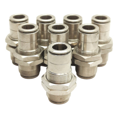 New Lot of 8 Camozzi 6590 06-00 Bulkhead, ø3/8in x ø3/8in Push-to-Connect, 10Bar