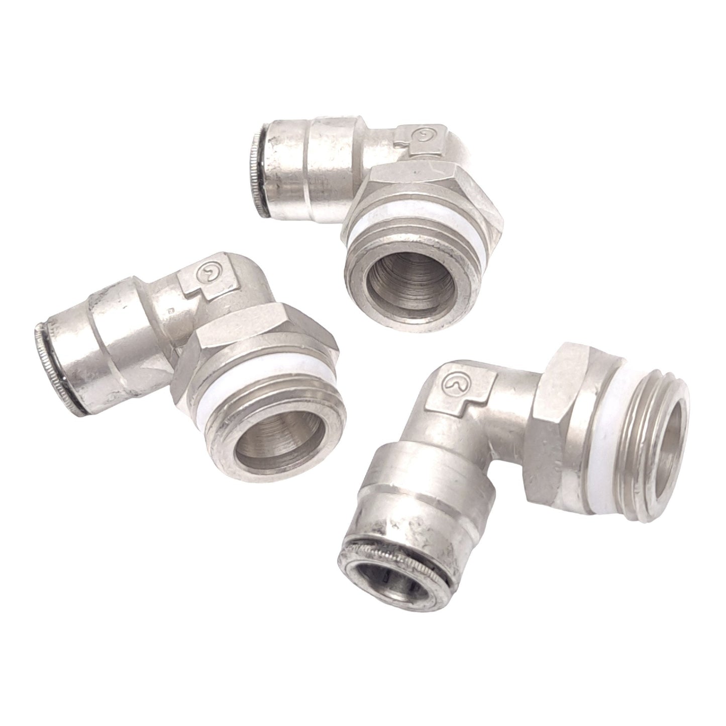 New Lot of 3 Camozzi P6520 06-08 Elbow Fittings, P2C, 3/8in OD, 1/2in NPTF, 16 bar