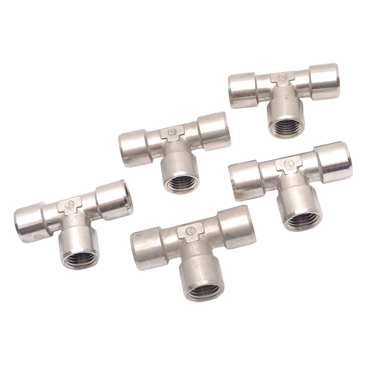 New Lot of 5 Camozzi 2003 04-00 Pneumatic Tee Fittings, 1/4in NPTF, 40 bar Max