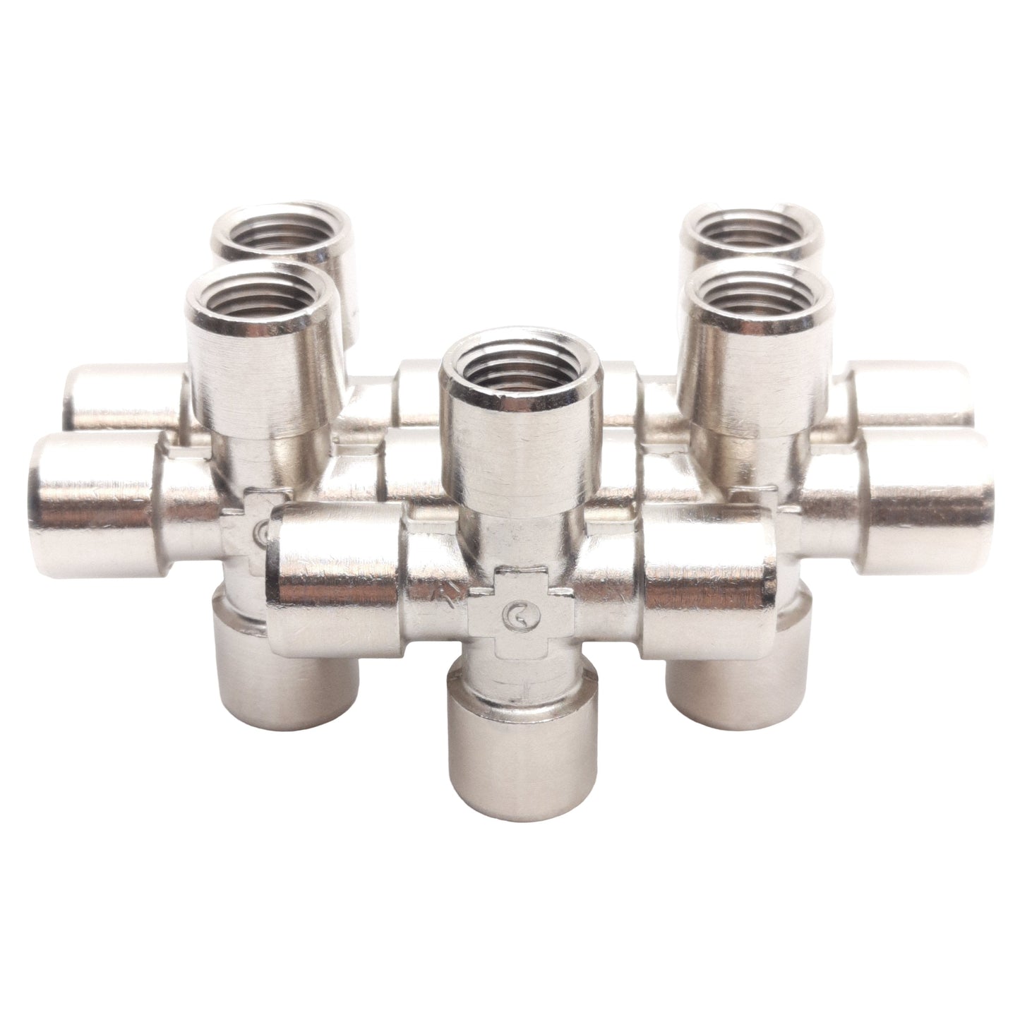 New Lot of 5 Camozzi 2033 04-00 Cross Fitting, 1/4" x 1/4" x 1/4" x 1/4" Female NPTF