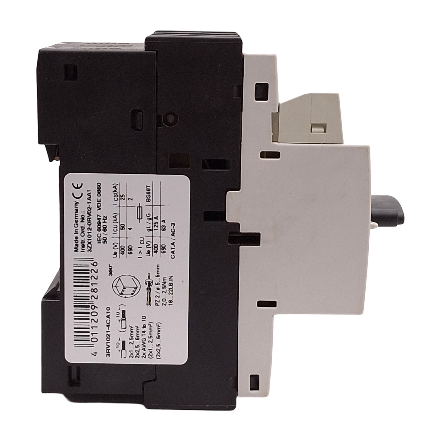 Used Siemens 3RV1021-4CA10 Motor Protection Circuit Breaker 3-Pole 17-22A 690VAC