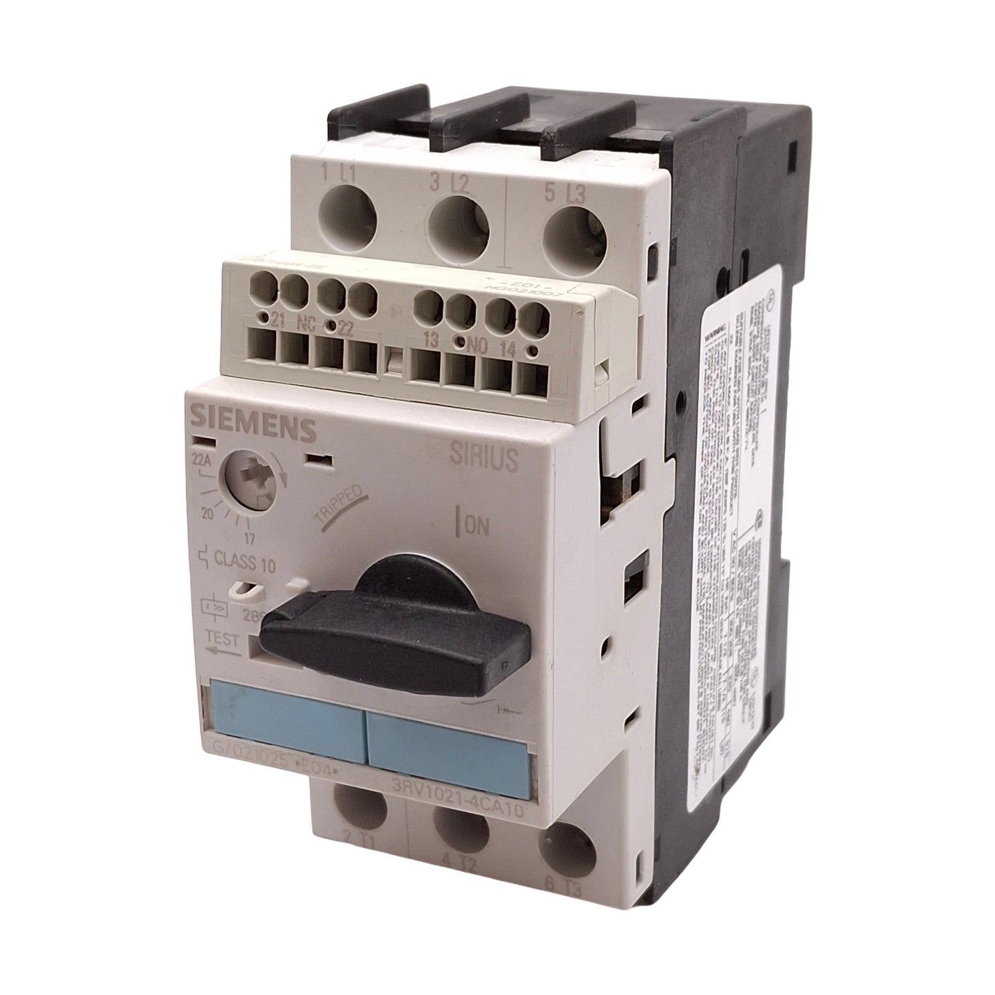 Used Siemens 3RV1021-4CA10 Motor Protection Circuit Breaker 3-Pole 17-22A 690VAC