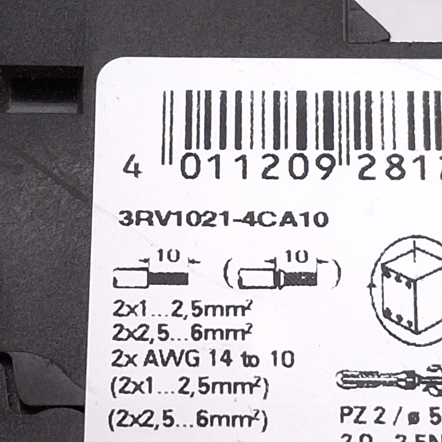 Used Siemens 3RV1021-4CA10 Motor Protection Circuit Breaker 3-Pole 17-22A 690VAC