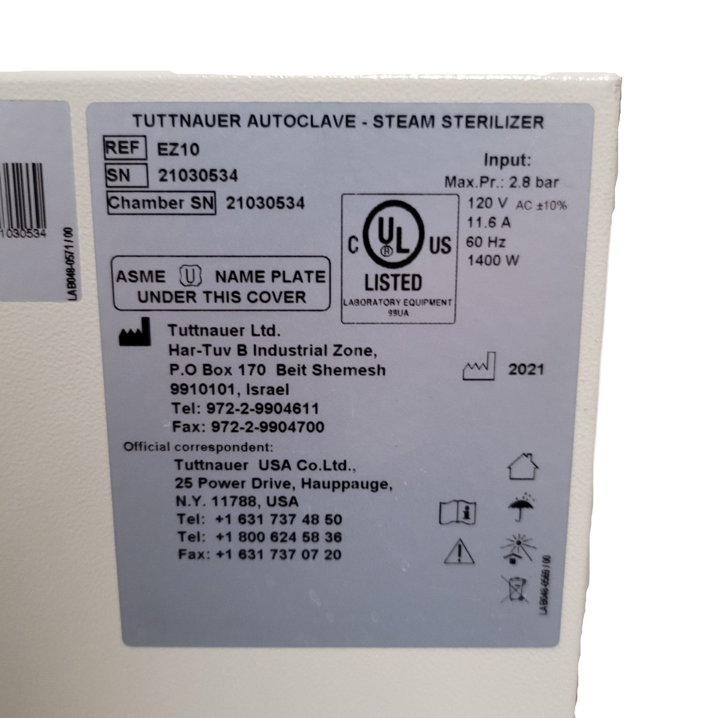 Used Tuttnauer EZ10 Autoclave Sterilizer With Printer 6 Gallon 10" x 19" 120VAC 12A