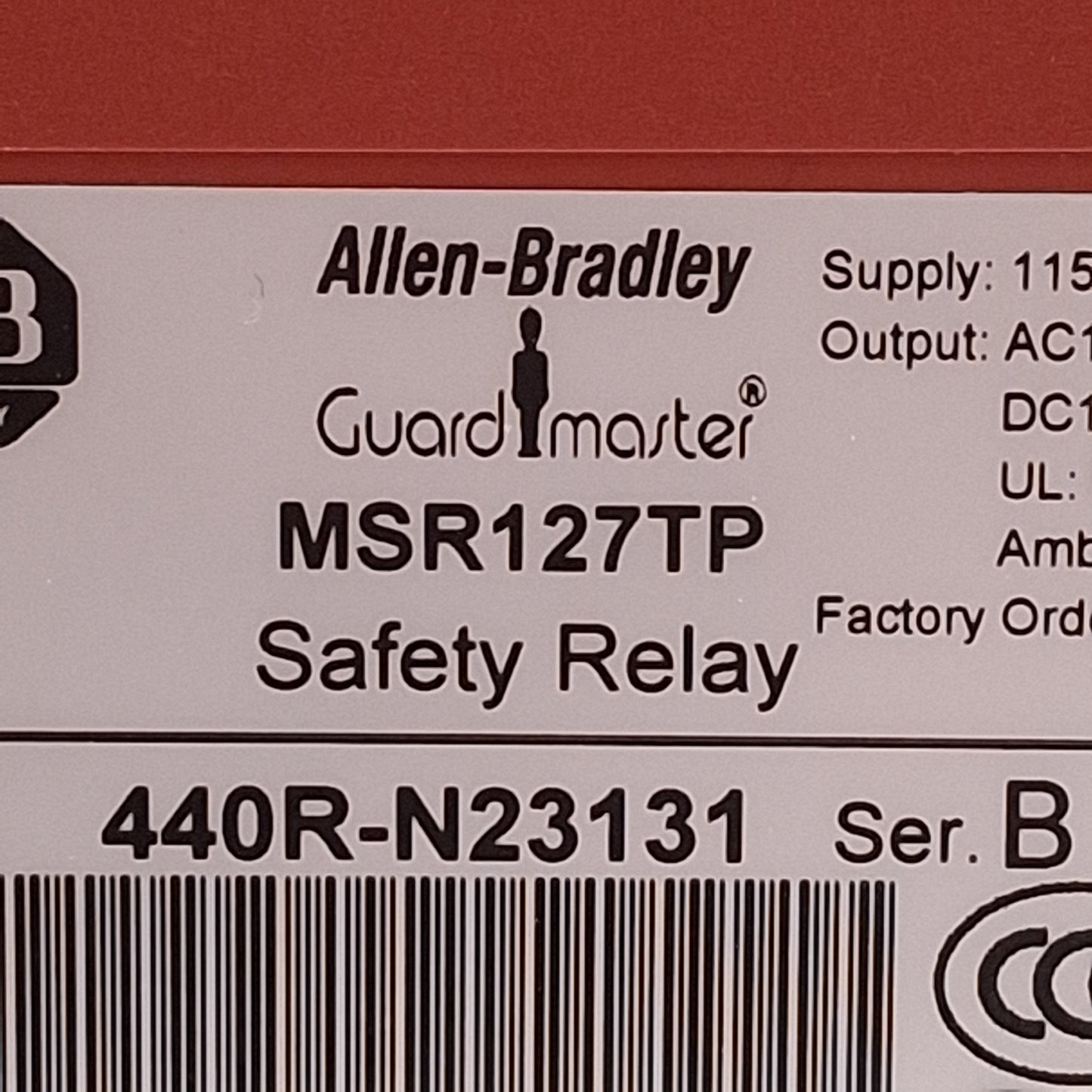 Used Allen Bradley 440R-N23131 Guardmaster Safety Relay, 3NO + 1NC Aux, 115VAC Supply