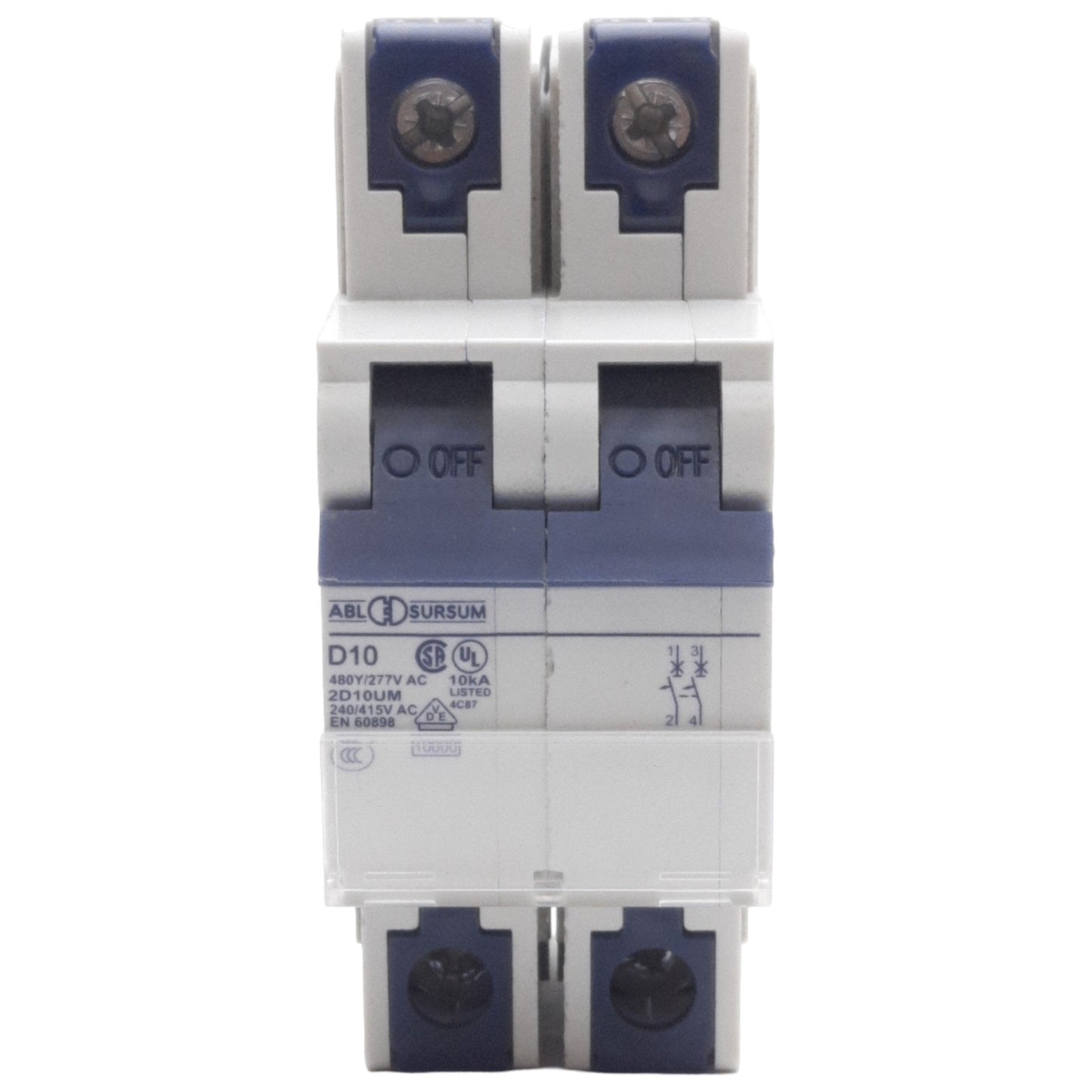 New Altech 2D10UM Circuit Breaker, 2-Poles, 480Y/277VAC 80VDC 10A, DIN Rail Mount
