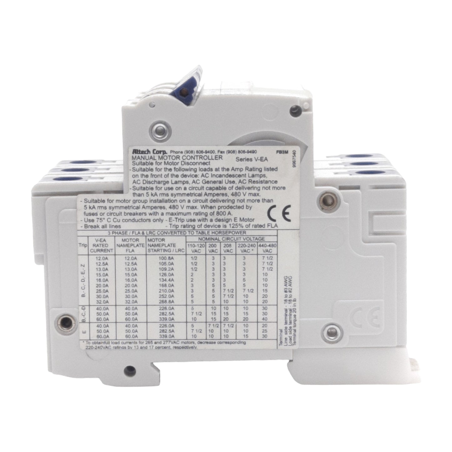 New – Open box Altech 3D30UM Circuit Breaker, 3-Poles, 480Y/277VAC 80VDC 30A, DIN Rail Mount