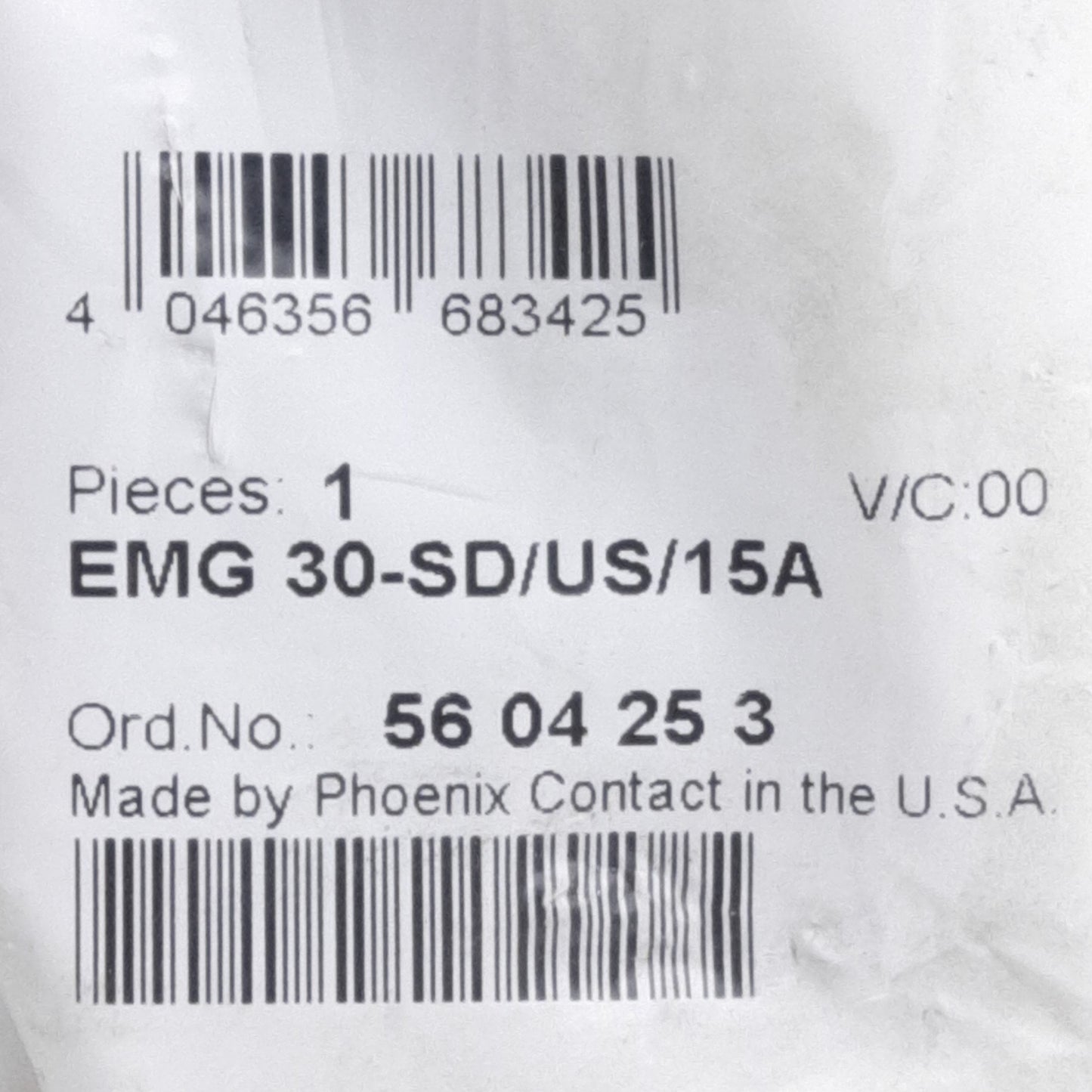 New Phoenix Contact EMG 30-SD/US/15A DIN Mount Outlet 5-15 to Screw Term, 125VAC 15A