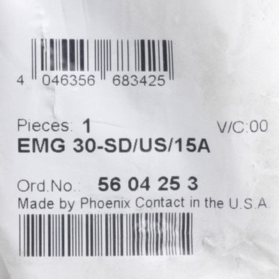 New Phoenix Contact EMG 30-SD/US/15A DIN Mount Outlet 5-15 to Screw Term, 125VAC 15A