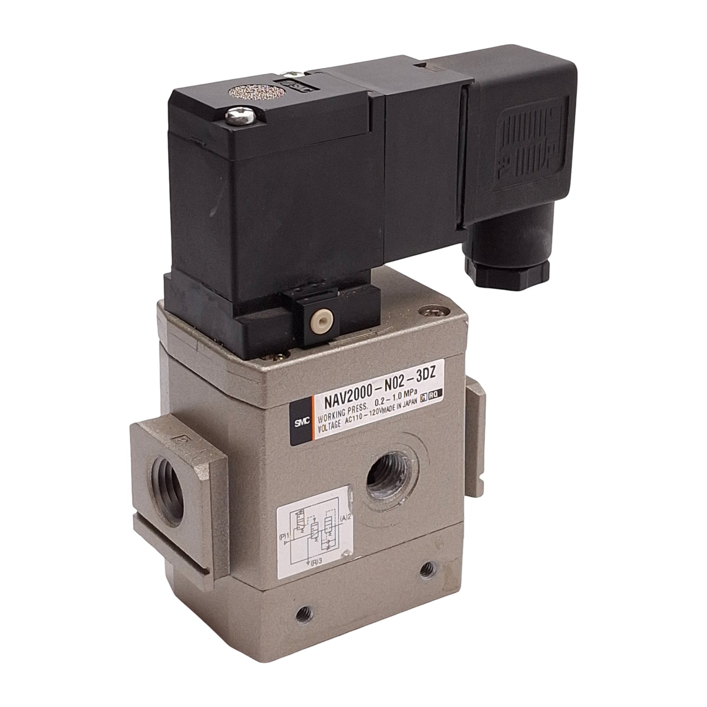 Used SMC NAV2000-N02-3DZ Soft Start-Up Valve, 0.2-1.0MPa, 1/4NPT, 110-120VAC Coil
