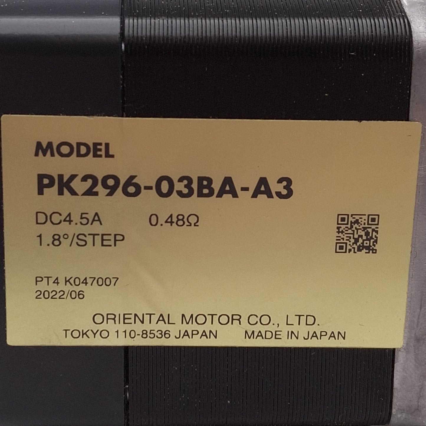 Used Oriental Motor PK296-03BA-A3 Stepper Motor 2-Phase, 1.8°/step, 440oz-in, NEMA 34