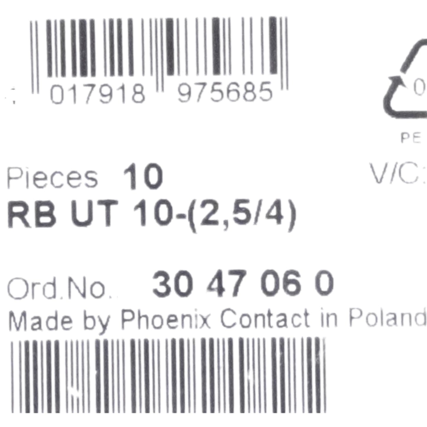 New Lot of 10 Phoenix Contact 3047060 Reducing Bridge, 2-Pos, 10.2mm Pitch, 29mm L