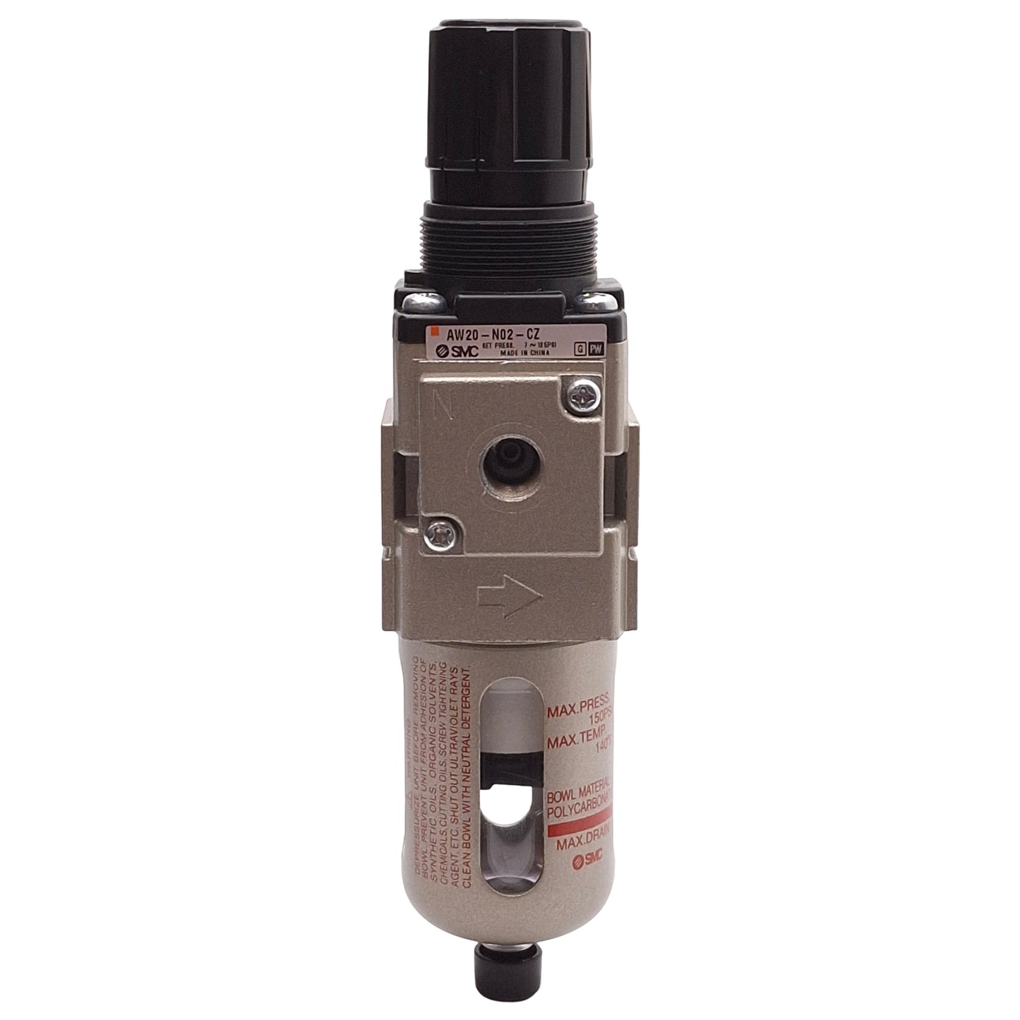 SMC AW20-N02-CZ Filter Regulator, 7-125PSI Set, 5µm Filtration, 1/4in NPT