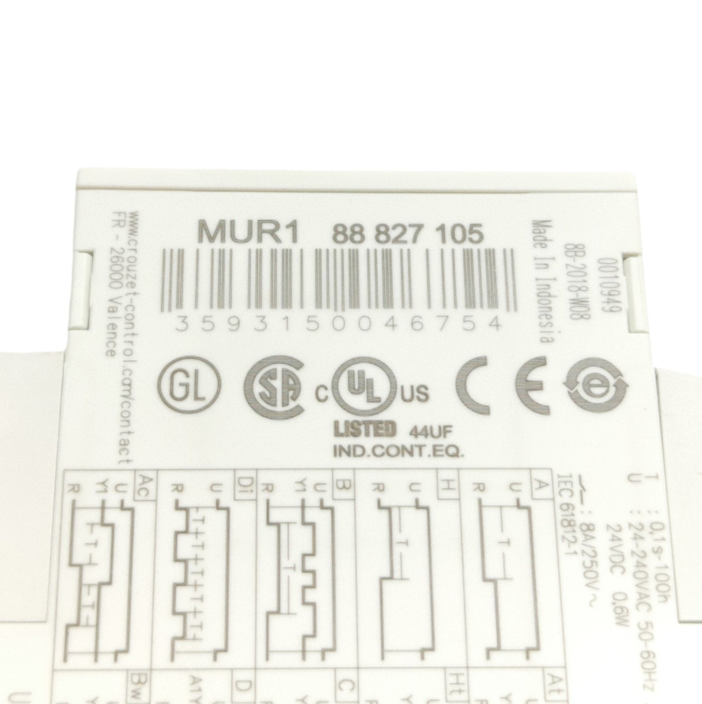 Used Crouzet MUR1 88827105 Timer Relay, 1-10s...100h, 8A 250VAC Contact Rating 1CO