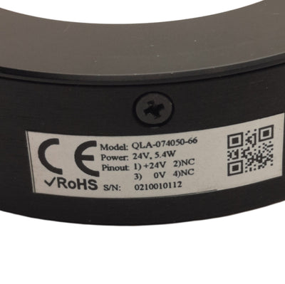 Used CCS QLA-074050-66 Machine Vision Ring Light, Red LED, ø50mm ID, ø74mm OD, 24VDC