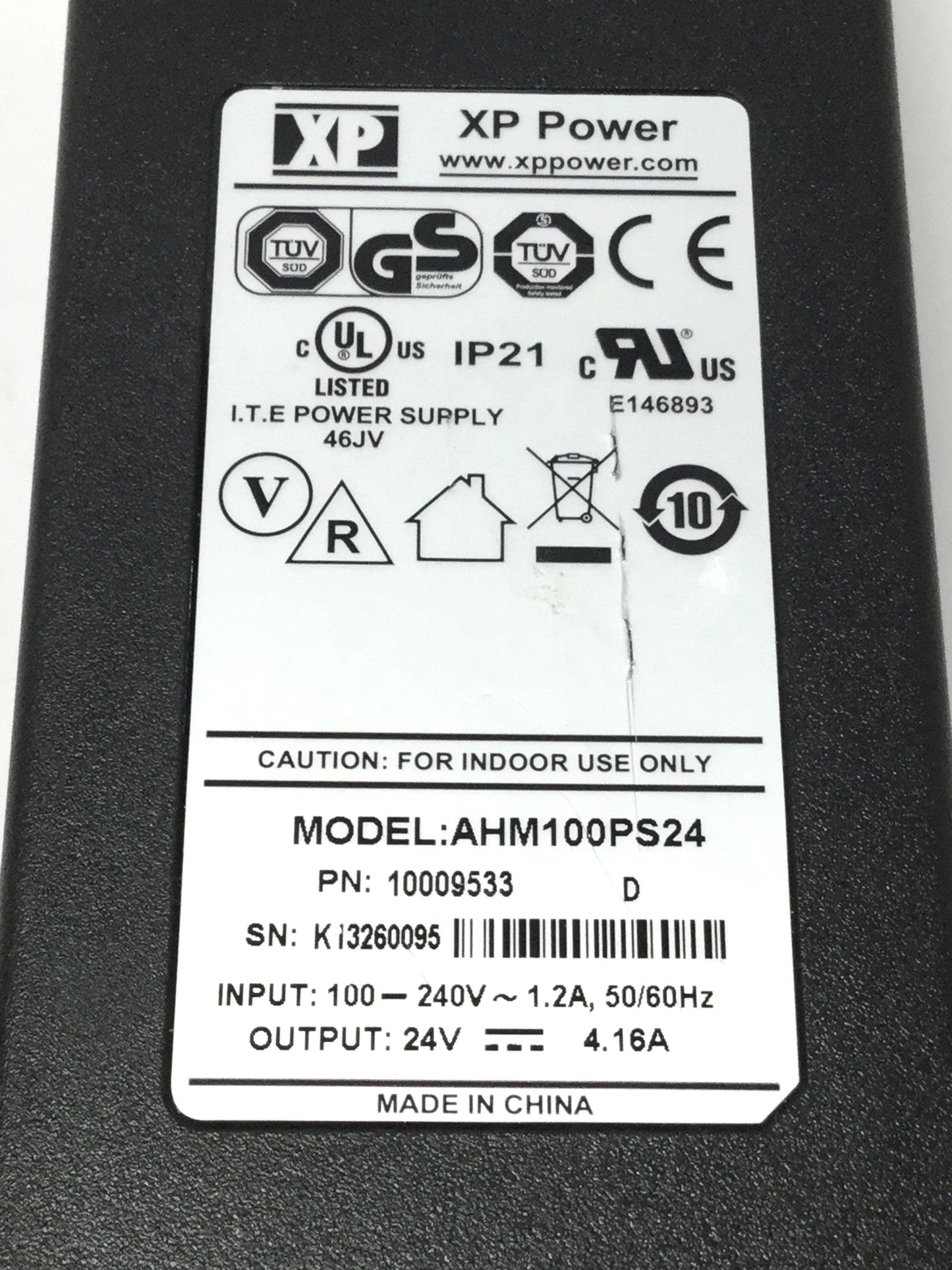 Used XP AHM100PS24 Power Adapter 100-240VAC In, 24VDC Out 100W, 4-Pin, ITE & Medical