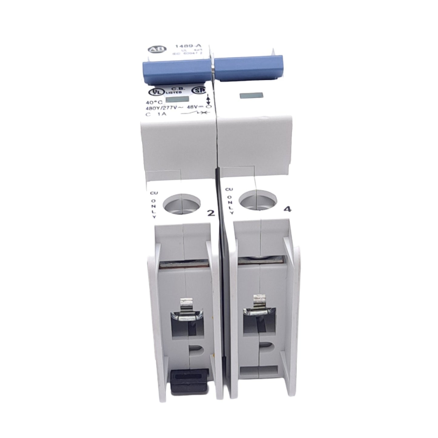 Used Allen Bradley 1489-A2C010 Circuit Breaker, 2-Pole, 480Y/277VAC, 96VDC, 1A, DIN