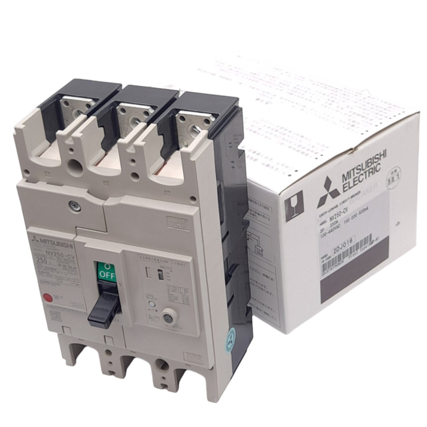 New Mitsubishi NV250-CV Earth Leakage Circuit Breaker, 3-Pole, 100-440VAC 250A
