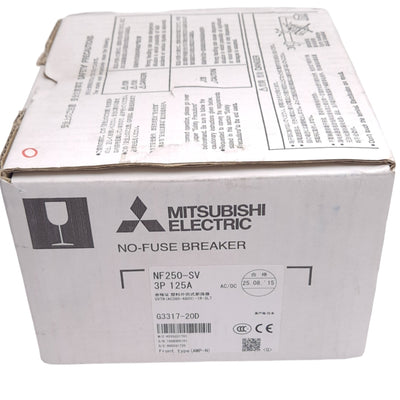New Mitsubishi NF250-SV No-Fuse Circuit Breaker, 3-Pole, 690VAC 125A, w/ UVT Module