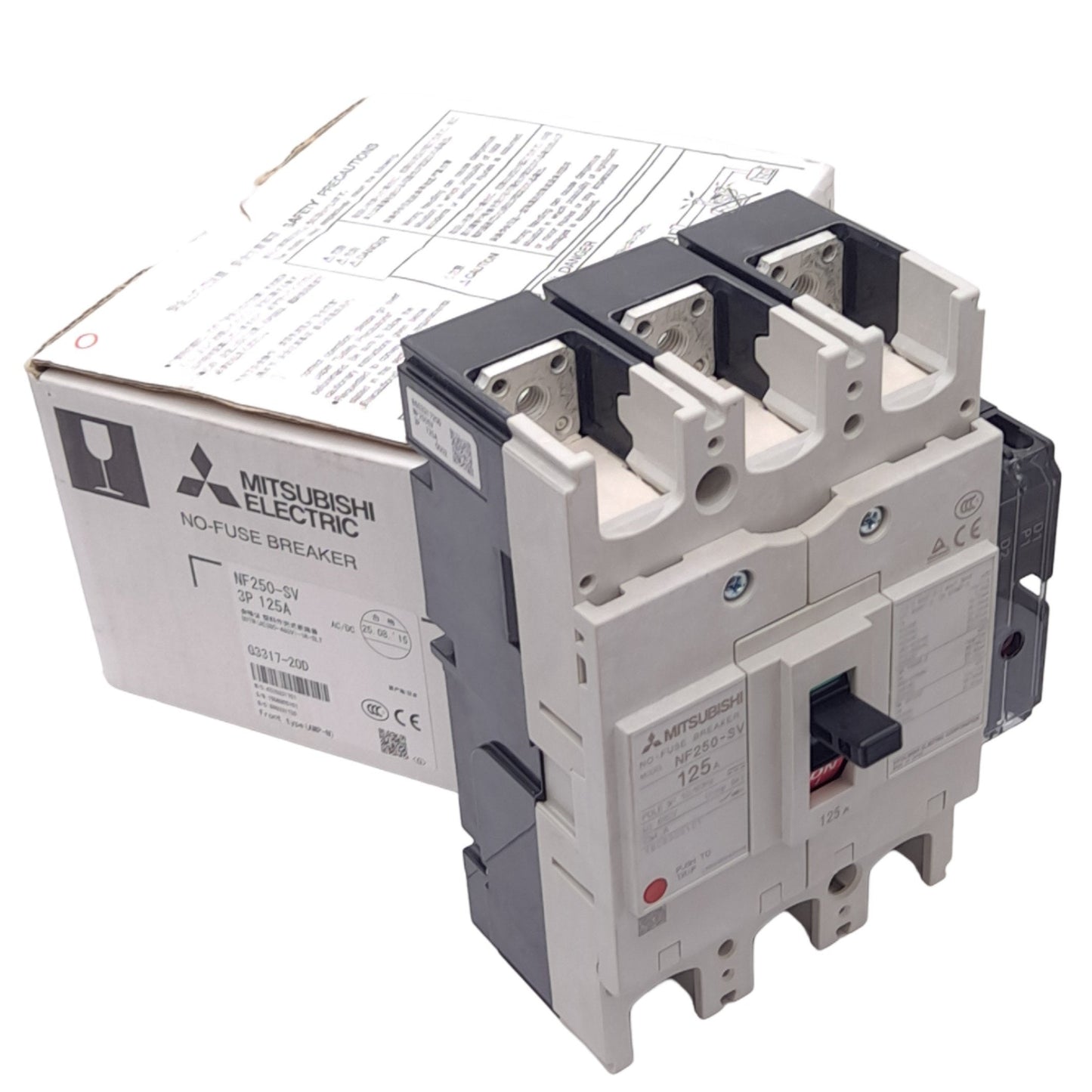 New Mitsubishi NF250-SV No-Fuse Circuit Breaker, 3-Pole, 690VAC 125A, w/ UVT Module
