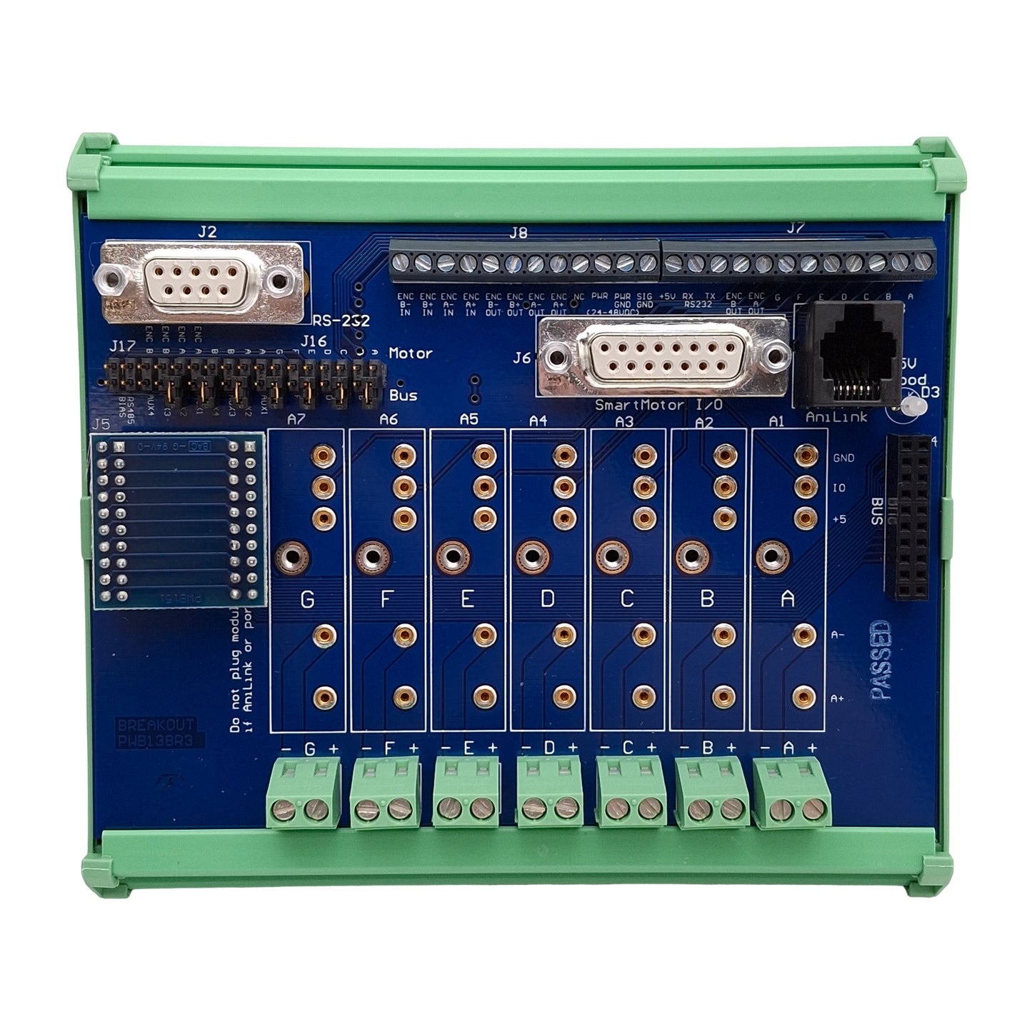 New Moog Animatics PWB138R3 SmartMotor Controller Breakout Board, RS-232, 24-48VDC