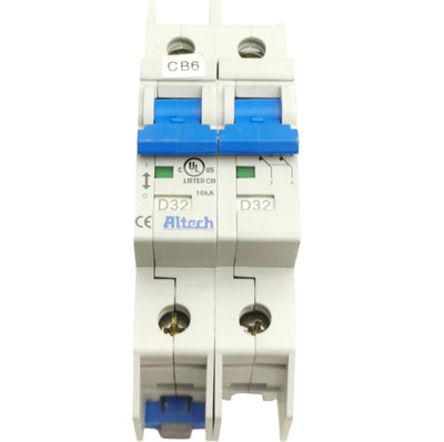 Used Altech 2DU32L Circuit Breaker, 2-Pole, 480Y/277VAC, 240VAC, 32A, DIN Mount