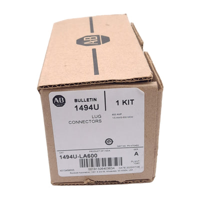 New Allen Bradley 1494U-LA600 Lug Connectors Kit, 600A, 2-Conductor, 1/0 AWG-500 MCM