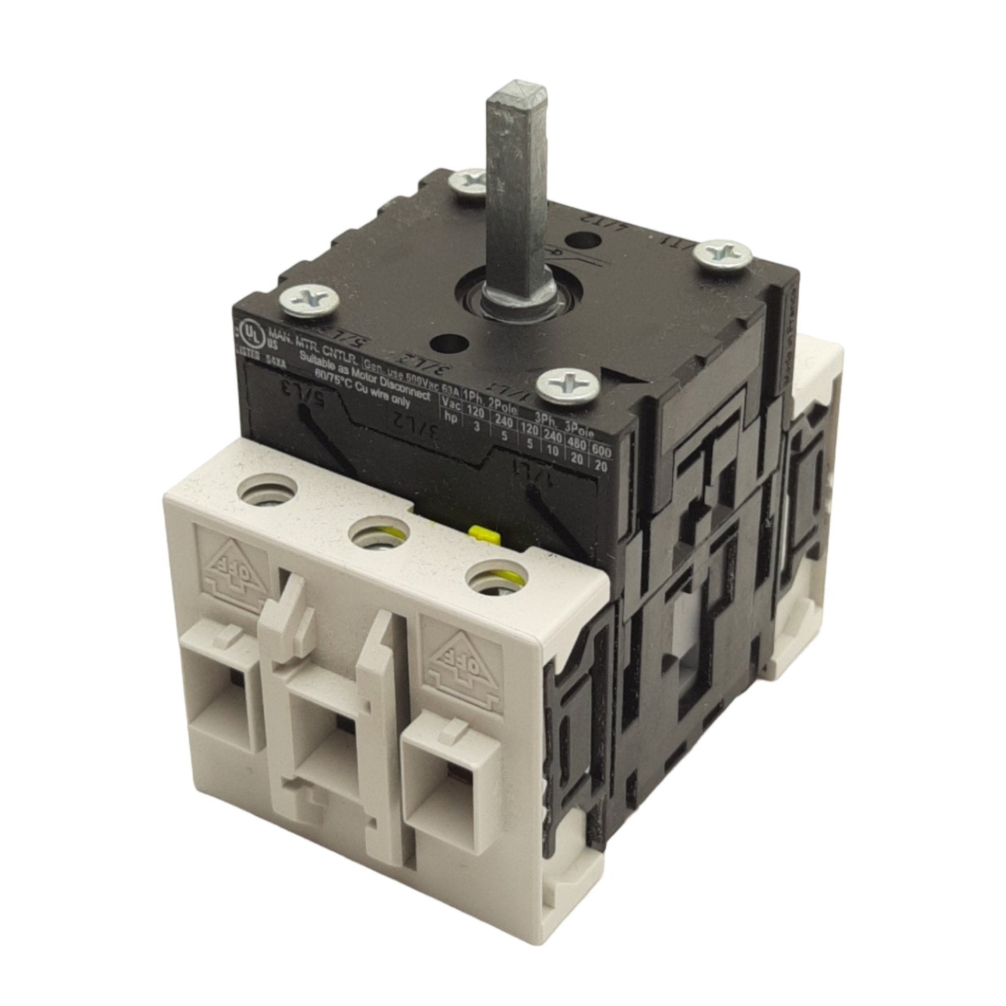 Used Baco 172300 Disconnect Switch, 3-Poles, 690VAC 63A Contact, 6mm x 6mm Shaft