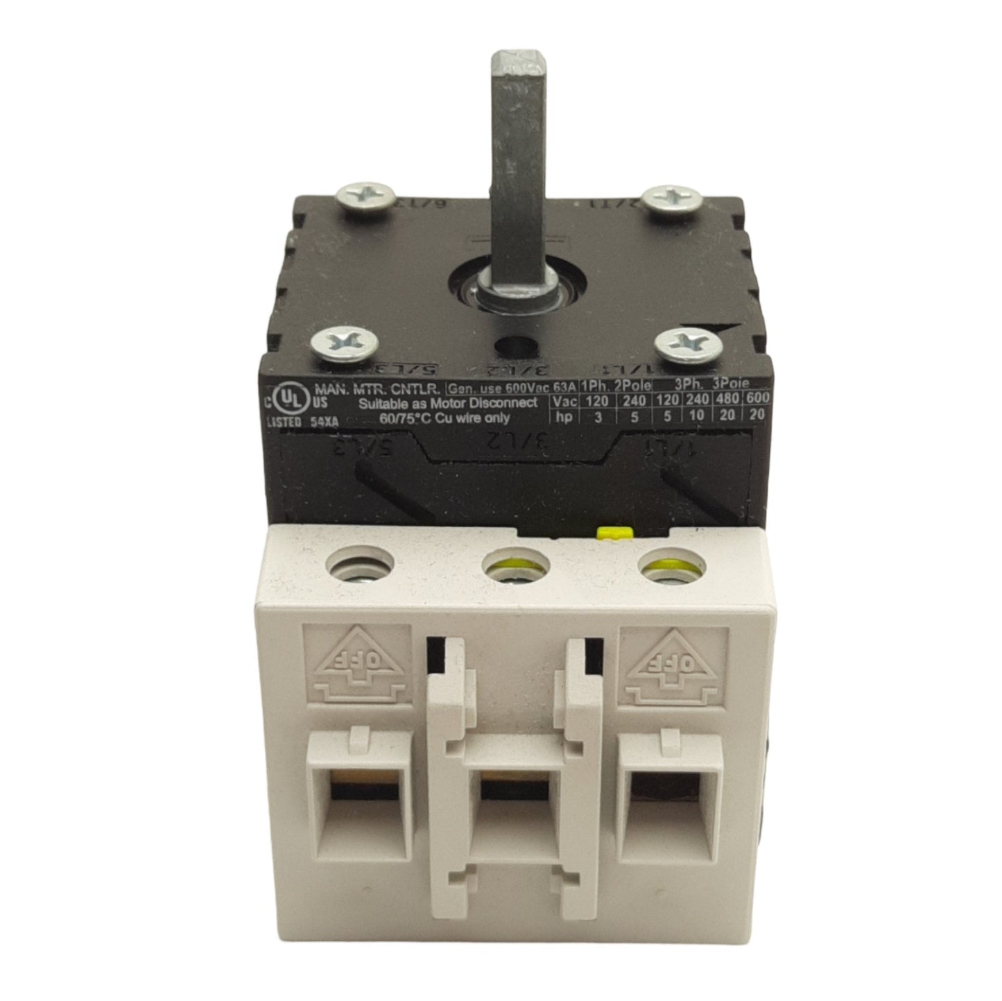 Used Baco 172300 Disconnect Switch, 3-Poles, 690VAC 63A Contact, 6mm x 6mm Shaft