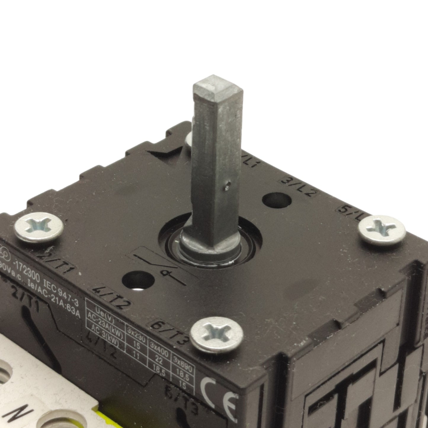 Used Baco 172300 Disconnect Switch, 3-Poles, 690VAC 63A Contact, 6mm x 6mm Shaft