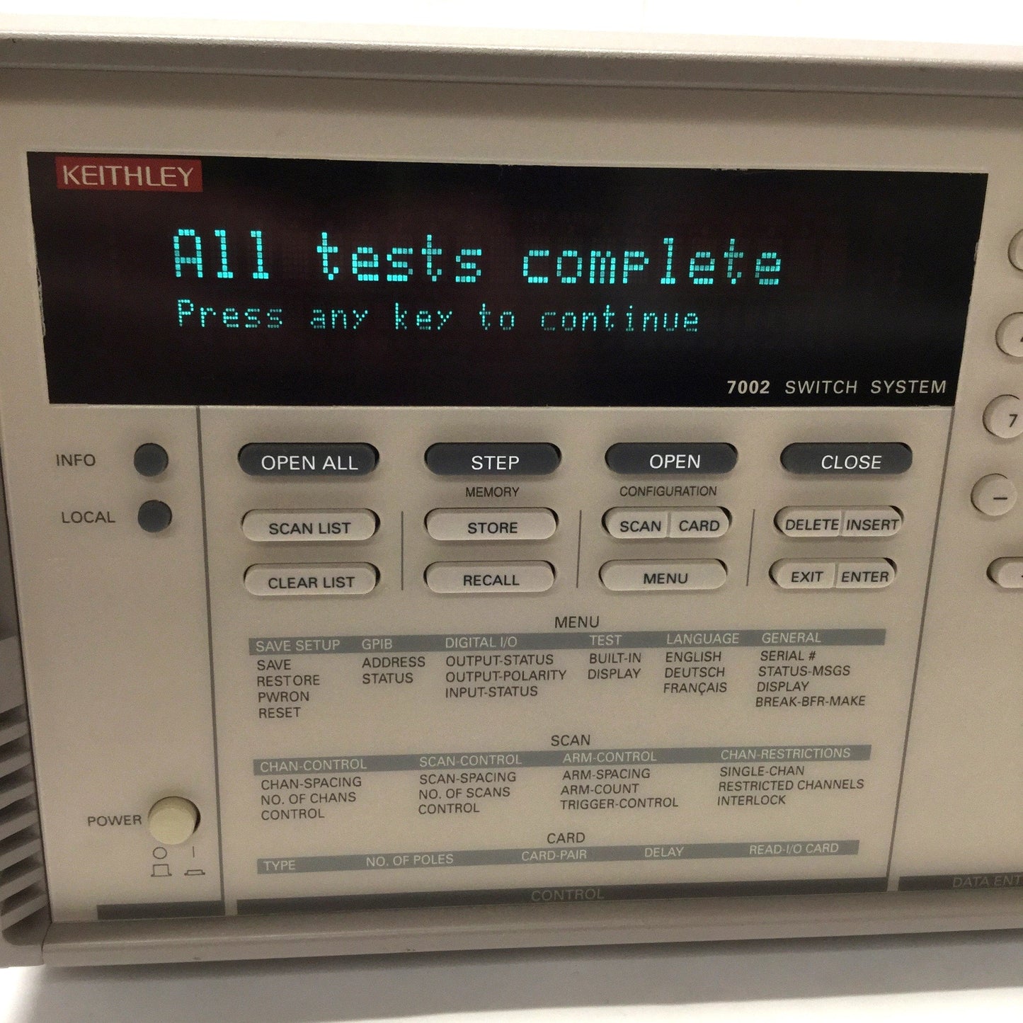 Used Keithley 7002 Switch System Control Test Mainframe 10-Slot 400-Channel *No Cards