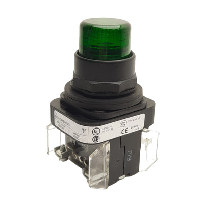 Used Allen Bradley 800H-QRBH10G Green LED Pilot Light Push Button 120VAC, 1NO & 1NC