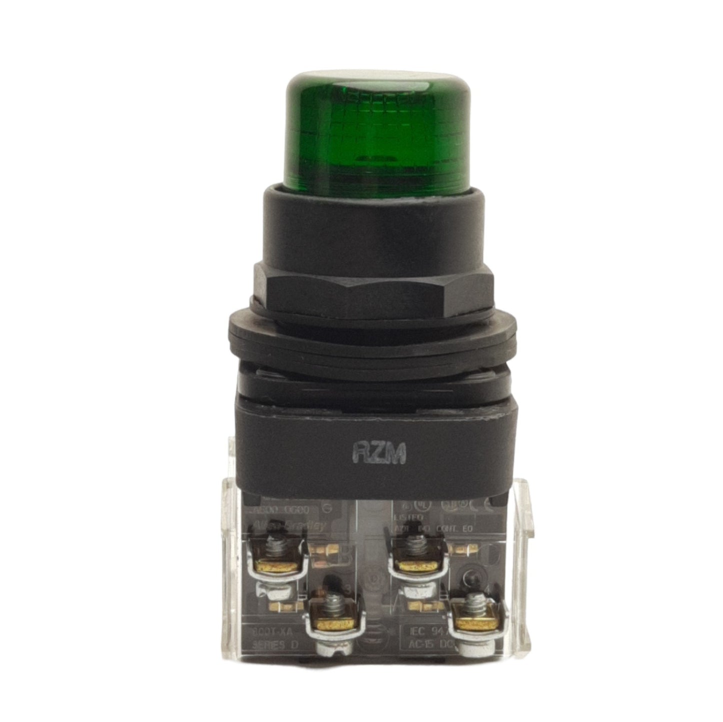 Used Allen Bradley 800H-QRBH10G Green LED Pilot Light Push Button 120VAC, 1NO & 1NC