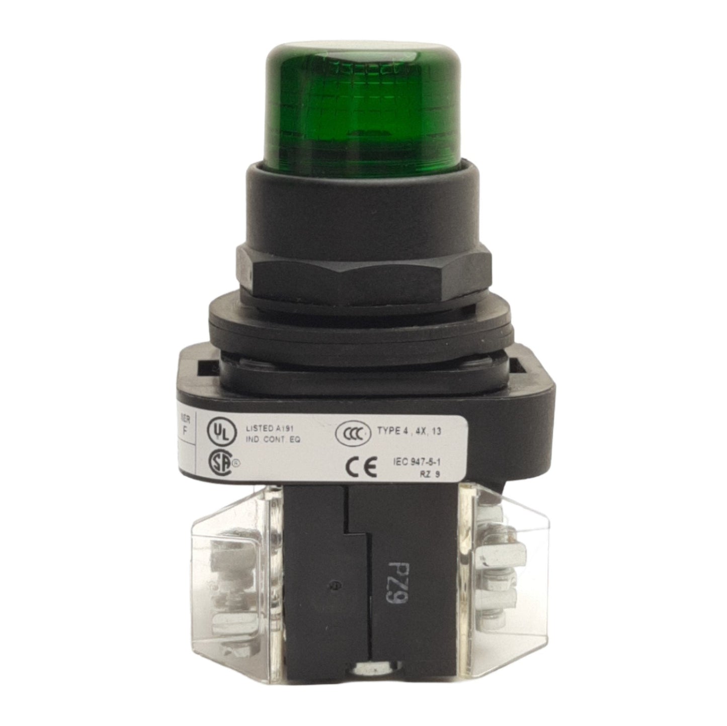 Used Allen Bradley 800H-QRBH10G Green LED Pilot Light Push Button 120VAC, 1NO & 1NC