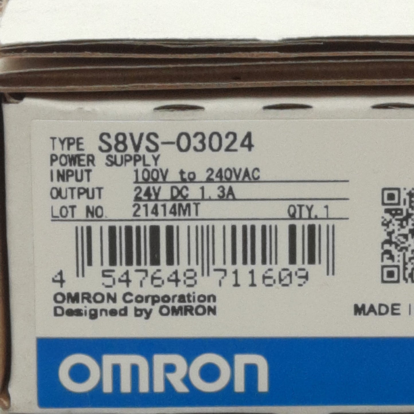 New Omron S8VS-03024/ED2 Power Supply, In 100-240VAC, Out 24VDC 1.3A, DIN Rail Mount
