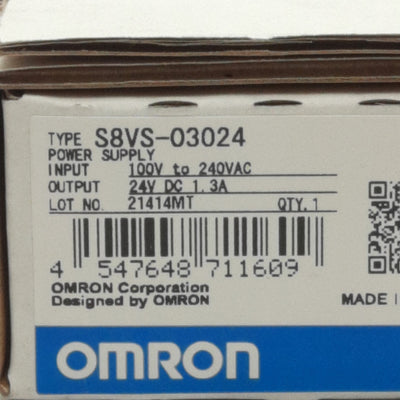 New Omron S8VS-03024/ED2 Power Supply, In 100-240VAC, Out 24VDC 1.3A, DIN Rail Mount