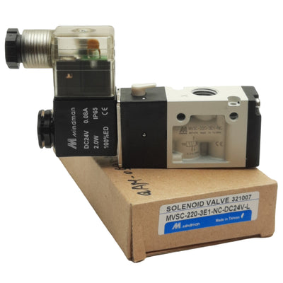 New Mindman MVSC-220-3E1 Solenoid Valve, 3/2 Way, 1/4in NPT, 24VDC Coil, 0-0.8MPa