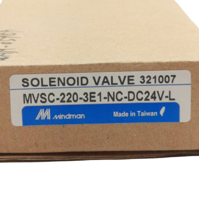 New Mindman MVSC-220-3E1 Solenoid Valve, 3/2 Way, 1/4in NPT, 24VDC Coil, 0-0.8MPa