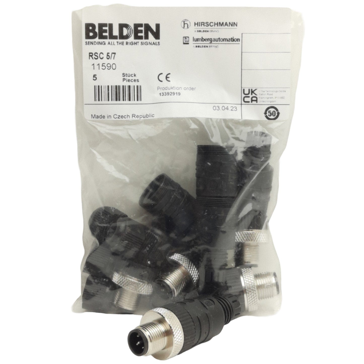 New Lot of 5 Belden RSC 5/7 Field Attachable Connector, M12 Male, 5-Pin, 50VAC/60VDC