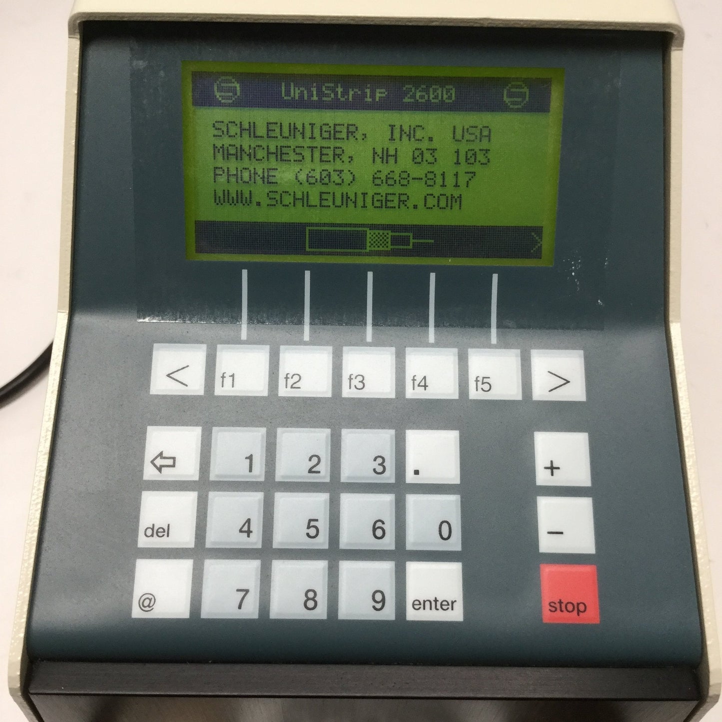 Used Schleuniger UniStrip 2600 Stripping Machine 32-6AWG Wire, Ø9mm Cable, 80mm Strip