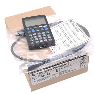 New Allen Bradley 22-HIM-A3 PowerFlex Handheld LCD HIM, 5VDC, 170mA, RJ45, 1m Cable