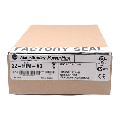 New Allen Bradley 22-HIM-A3 PowerFlex Handheld LCD HIM, 5VDC, 170mA, RJ45, 1m Cable